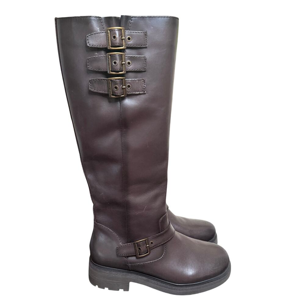 Lucky Brand Brown Citere Boot Women 7.5 Lug Sole Leather Knee High Festival Boot